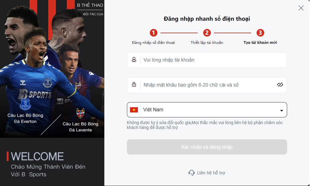 Bổ sung đầy đủ các dữ liệu yêu cầu để hoàn tất đăng ký BSports Bổ sung đầy đủ các dữ liệu yêu cầu để hoàn tất đăng ký BSports