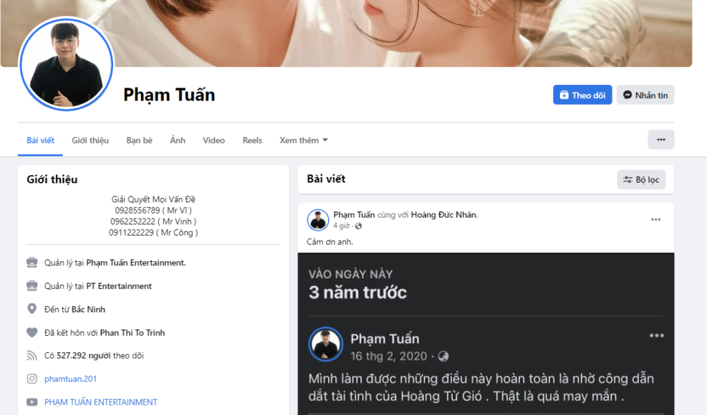 Facebook Phạm Tuấn đang có hơn 500 nghìn lượt theo dõi Facebook Phạm Tuấn đang có hơn 500 nghìn lượt theo dõi