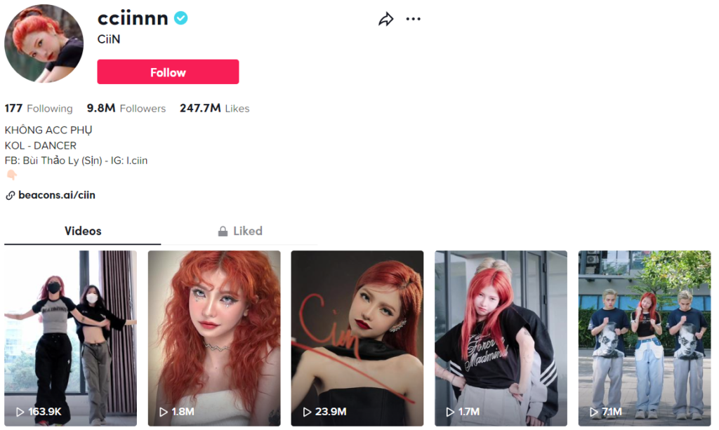 Kênh tik tok của Ciin có lượt người theo dõi khủng Kênh tik tok của Ciin có lượt người theo dõi khủng