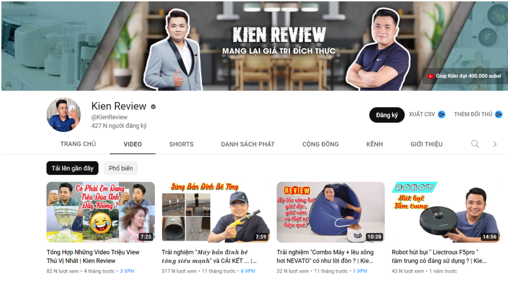 Kênh youtube của Kiên review đạt hơn 420 nghìn người đăng ký Kênh youtube của Kiên review đạt hơn 420 nghìn người đăng ký
