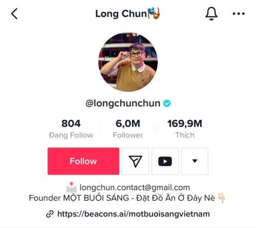 Long Chun sở hữu kênh Tiktok khủng mà nhiều người mơ ước