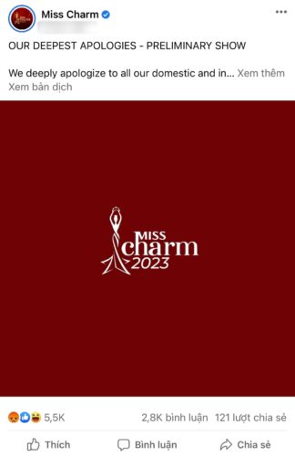 Miss Charm gửi lời xin lỗi đén fan sắc đẹp Miss Charm gửi lời xin lỗi đén fan sắc đẹp