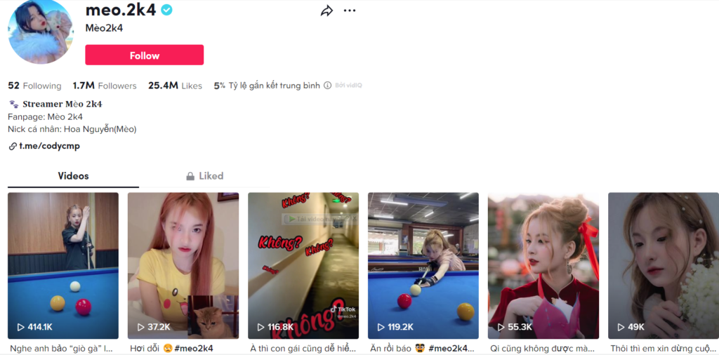 Kênh tik tok của hot streamer sinh năm 1999 đạt 1,7 triệu người theo dõi Kênh tik tok của hot streamer sinh năm 1999 đạt 1,7 triệu người theo dõi