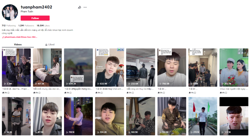 Phạm Tuấn sở hữu kênh Tiktok với hơn 1 triệu 2 Follower Phạm Tuấn sở hữu kênh Tiktok với hơn 1 triệu 2 Followers