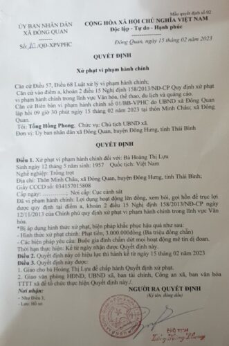 Văn bản xử phạt bà Hoàng Thị Lựu Văn bản xử phạt bà Hoàng Thị Lựu