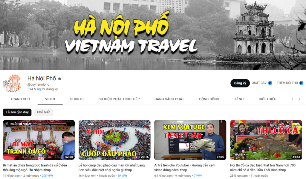 Kênh youtube Hà Nội Phố của Duy Nến Kênh youtube Hà Nội Phố của Duy Nến
